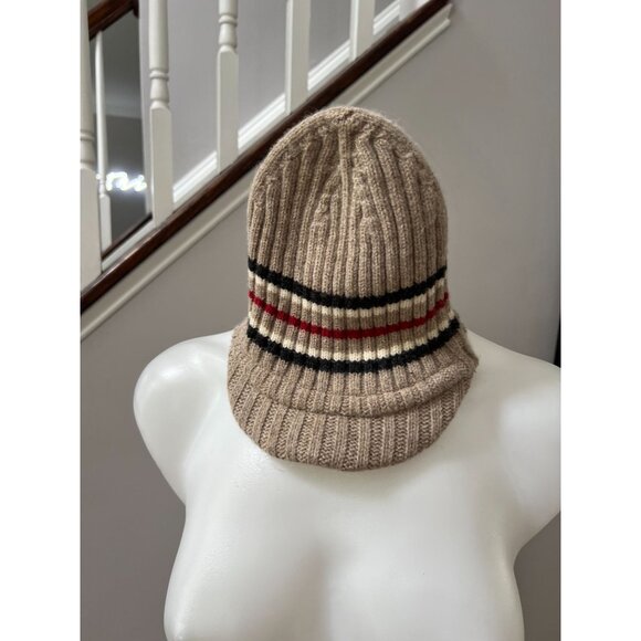 BURBERRY London Brimmed Lambswool Wool Hat Cap Beanie Brit Print Stripe Y2K - Picture 2 of 8